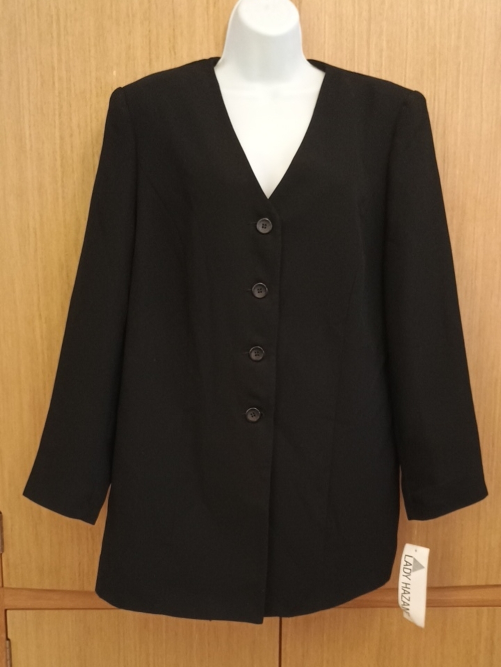 +SZ NWOT Lady Hazan SZ 14W Women's Black Button-Front Coat/Blazer. Vintage?